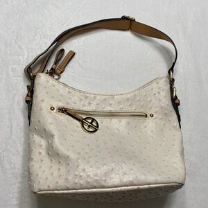 Giani Bernini Faux Ostrich Cream Hobo Bag with Browm Strap and Gold Hardware